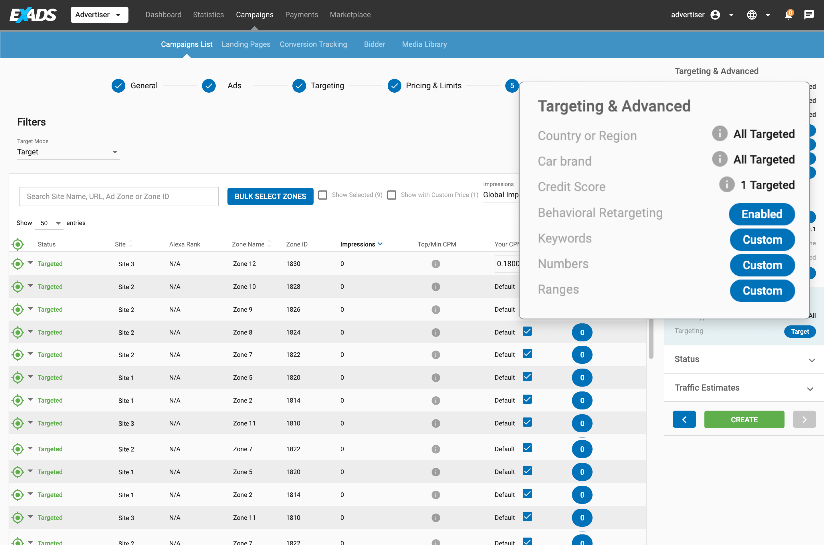 Advanced targeting options